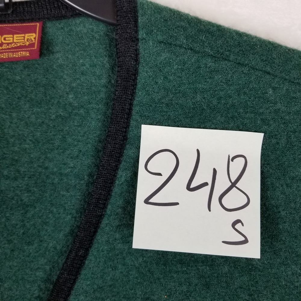 Geiger Collection Mens Green Boiled Wool Vest Austria Tyrolean Crest Button 50 - Picture 7 of 7